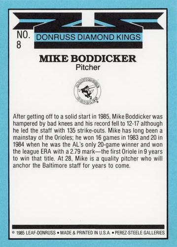 1986 Donruss - Super Diamond Kings #8 Mike Boddicker Back