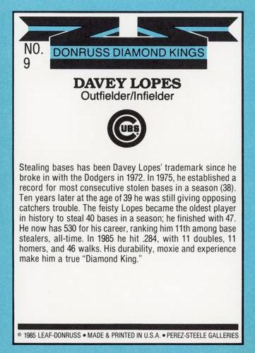 1986 Donruss - Super Diamond Kings #9 Davey Lopes Back