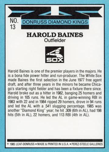 1986 Donruss - Super Diamond Kings #13 Harold Baines Back