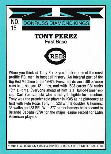 1986 Donruss - Super Diamond Kings #15 Tony Perez Back