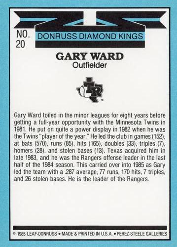 1986 Donruss - Super Diamond Kings #20 Gary Ward Back