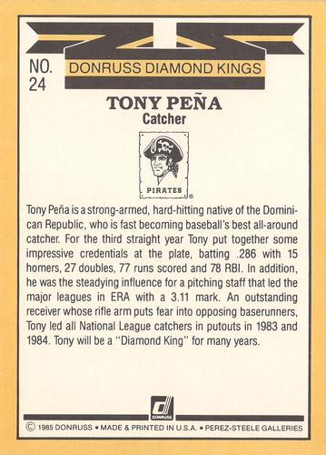 1985 Donruss Super Diamond Kings #24 Tony Pena Back