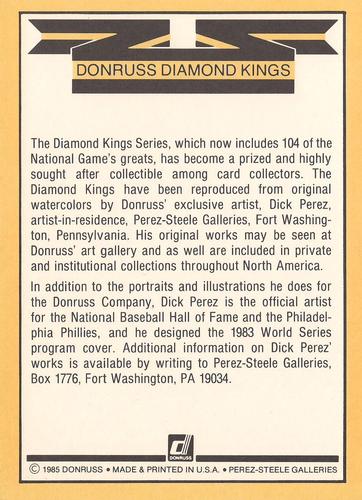 1985 Donruss Super Diamond Kings #NNO Dick Perez Back