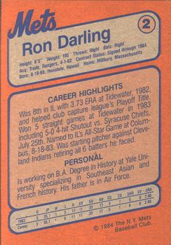 1984 New York Mets MVP Club #2 Ron Darling Back