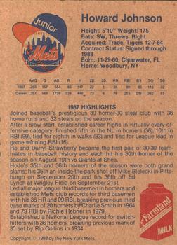 1988 New York Mets Junior Mets Club #NNO Howard Johnson Back