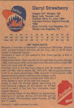 1988 New York Mets Junior Mets Club #NNO Darryl Strawberry Back