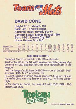 1990 Team Mets Club New York Mets  #NNO David Cone Back