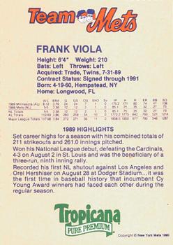 1990 Team Mets Club New York Mets  #NNO Frank Viola Back
