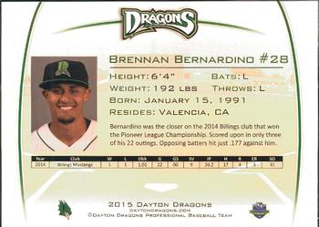 2015 Dayton Dragons #NNO Brennan Bernardino Back