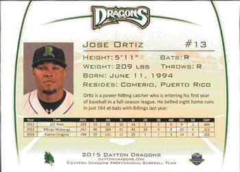 2015 Dayton Dragons #NNO Jose Ortiz Back