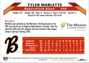 2015 Grandstand Bakersfield Blaze #NNO Tyler Marlette Back