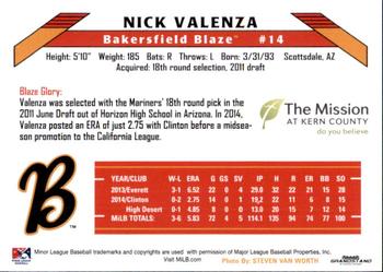 2015 Grandstand Bakersfield Blaze #NNO Nick Valenza Back