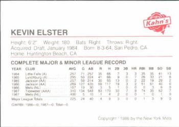 1988 Kahn's New York Mets SGA #NNO Kevin Elster Back