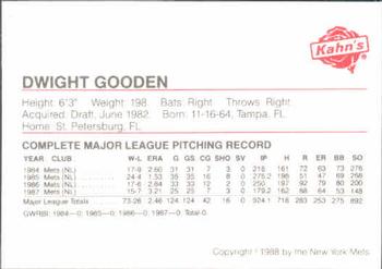 1988 Kahn's New York Mets SGA #NNO Dwight Gooden Back