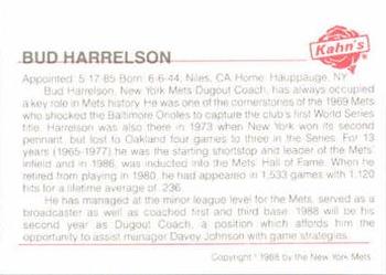 1988 Kahn's New York Mets SGA #NNO Bud Harrelson Back