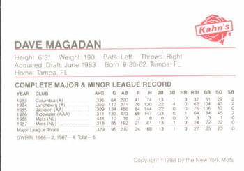 1988 Kahn's New York Mets SGA #NNO Dave Magadan Back