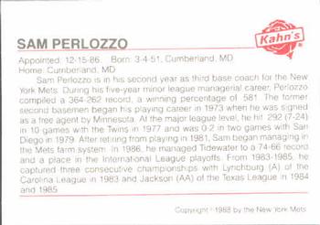 1988 Kahn's New York Mets SGA #NNO Sam Perlozzo Back
