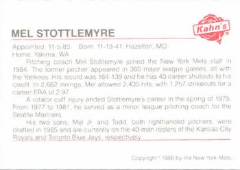 1988 Kahn's New York Mets SGA #NNO Mel Stottlemyre Back