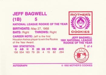 1992 Mother's Cookies Jeff Bagwell #1 Jeff Bagwell Back