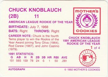 1992 Mother's Cookies Chuck Knoblauch #1 Chuck Knoblauch Back