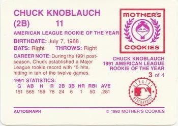 1992 Mother's Cookies Chuck Knoblauch #3 Chuck Knoblauch Back
