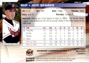 2003 Choice Bangor Lumberjacks #17 Jeff Sparks Back