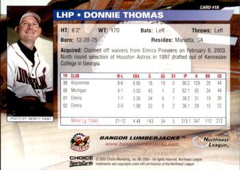 2003 Choice Bangor Lumberjacks #18 Donnie Thomas Back