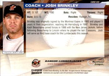 2003 Choice Bangor Lumberjacks #23 Josh Brinkley Back