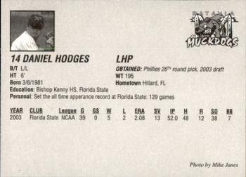 2003 Batavia Muckdogs #14 Daniel Hodges Back