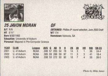 2003 Batavia Muckdogs #25 Javon Moran Back