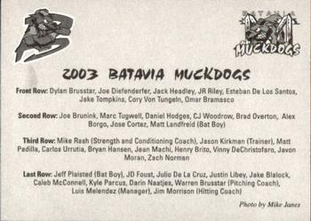 2003 Batavia Muckdogs #NNO Team Photo Back