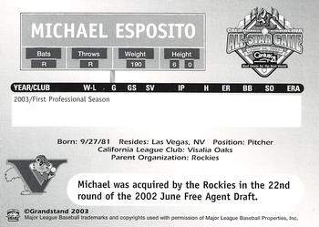 2003 Grandstand California-Carolina League All Stars #NNO Mike Esposito Back