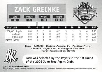 2003 Grandstand California-Carolina League All Stars #NNO Zack Greinke Back