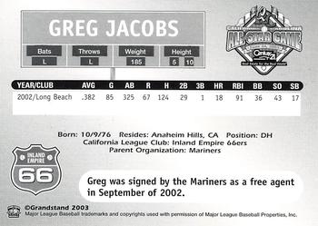 2003 Grandstand California-Carolina League All Stars #NNO Greg Jacobs Back