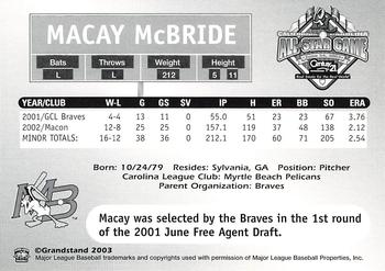 2003 Grandstand California-Carolina League All Stars #NNO Macay McBride Back
