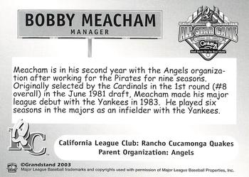 2003 Grandstand California-Carolina League All Stars #NNO Bobby Meacham Back