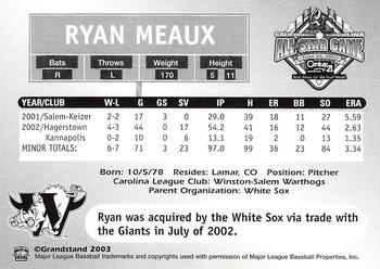2003 Grandstand California-Carolina League All Stars #NNO Ryan Meaux Back