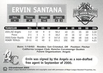 2003 Grandstand California-Carolina League All Stars #NNO Ervin Santana Back