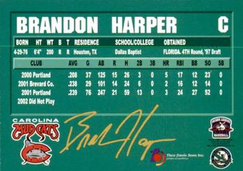 2003 Carolina Mudcats #NNO Brandon Harper Back