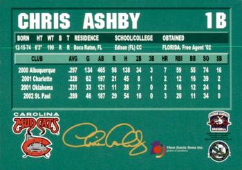 2003 Carolina Mudcats #NNO Chris Ashby Back