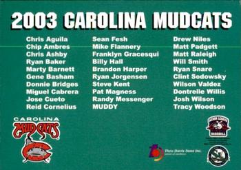 2003 Carolina Mudcats #NNO Team Photo Back