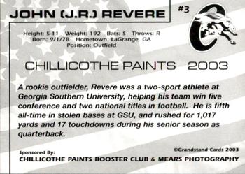 2003 Grandstand Chillicothe Paints #3 John Revere Back