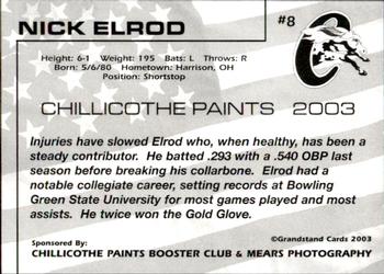 2003 Grandstand Chillicothe Paints #8 Nick Elrod Back