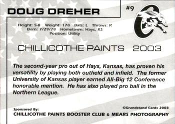 2003 Grandstand Chillicothe Paints #9 Doug Dreher Back
