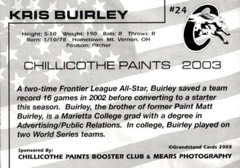 2003 Grandstand Chillicothe Paints #24 Kris Buirley Back