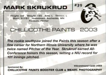 2003 Grandstand Chillicothe Paints #39 Mark Skrukrud Back