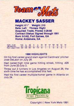 1991 New York Mets Team Mets Club #NNO Mackey Sasser Back