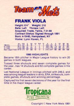 1991 New York Mets Team Mets Club #NNO Frank Viola Back