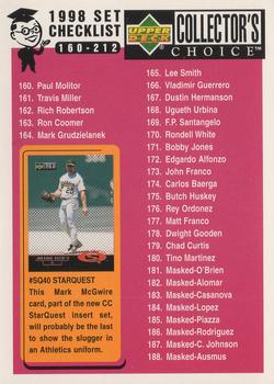 1998 Collector's Choice #22 Checklist: 160-212 Front