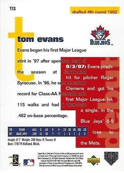 1998 Collector's Choice #113 Tom Evans Back